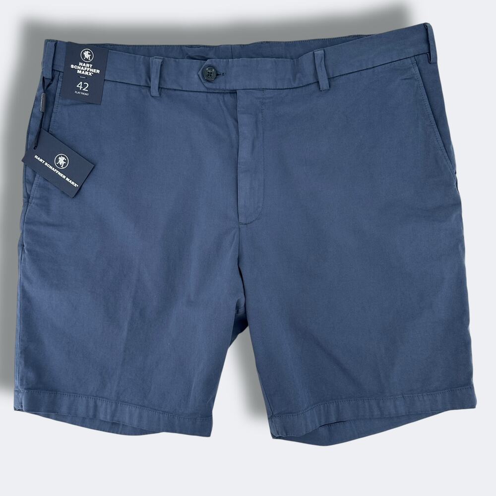 Hart Schaffner Marx Flat Front Chino Shorts Mens Size 42 Blue 9" Inseam